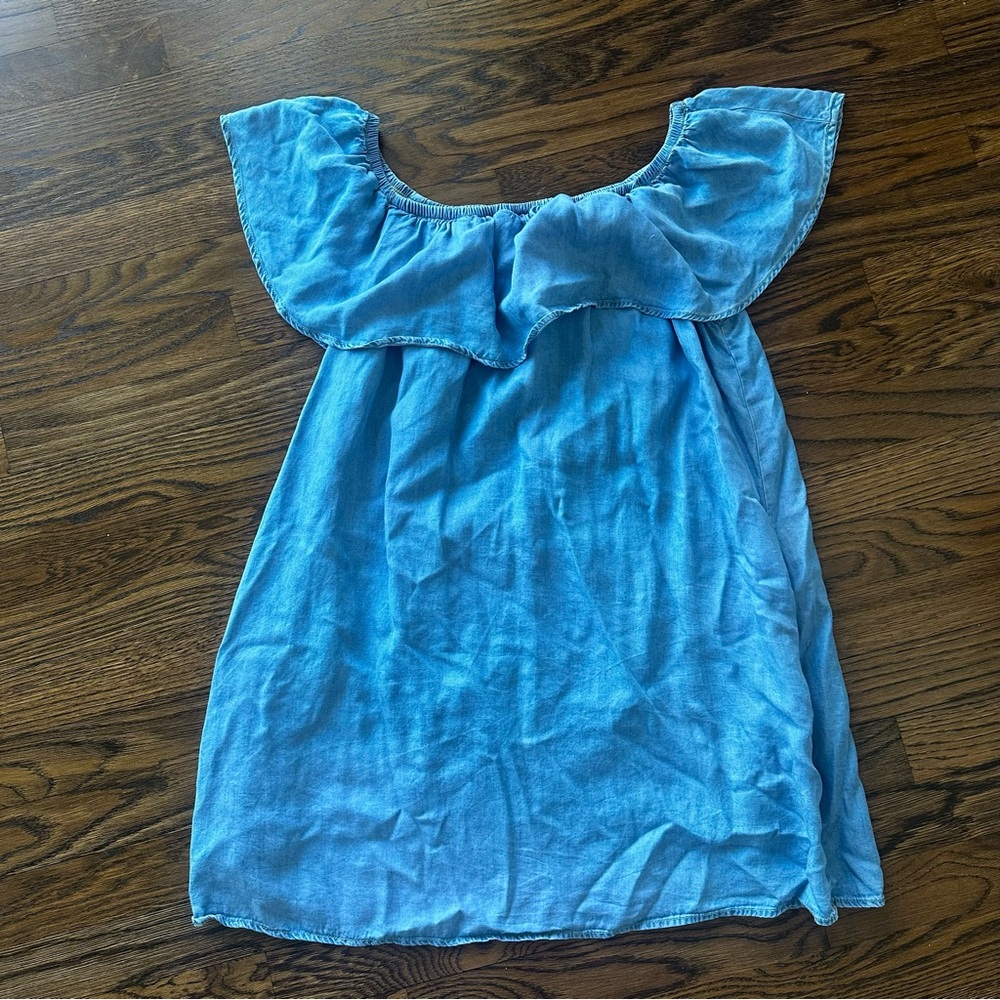 Blue Off the Shoulder denim Chambray mini Summer Dress